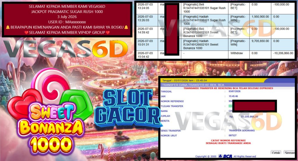 VEGAS6D JACKPOT PRAGMATIC SUGAR RUSH 1000 Rp 10.206.866,- LUNAS