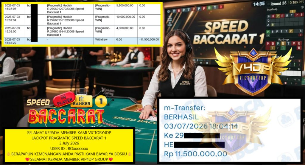VICTORY4DP JACKPOT PRAGMATIC SPEED BACCARAT 1 Rp 11.500.000,- LUNAS