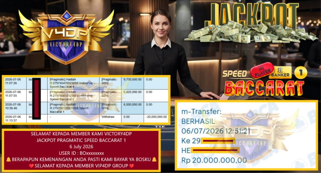 VICTORY4DP JACKPOT PRAGMATIC SPEED BACCARAT 1 Rp 20.000.000,- LUNAS