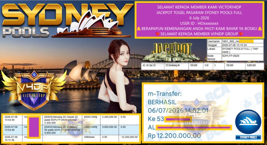 VICTORY4DP JACKPOT TOGEL PASARAN SYDNEY POOLS FULL Rp 12.200.000,- LUNAS