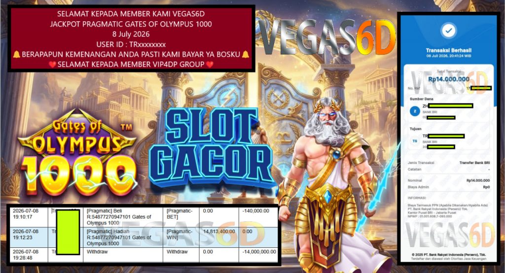 VEGAS6D JACKPOT PRAGMATIC GATES OF OLYMPUS 1000 Rp 14.000.000,- LUNAS