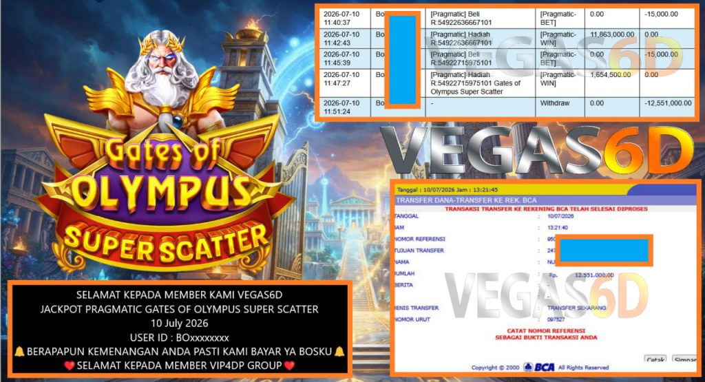 VEGAS6D JACKPOT PRAGMATIC GATES OF OLYMPUS SUPER SCATTER Rp 12.551.000,- LUNAS