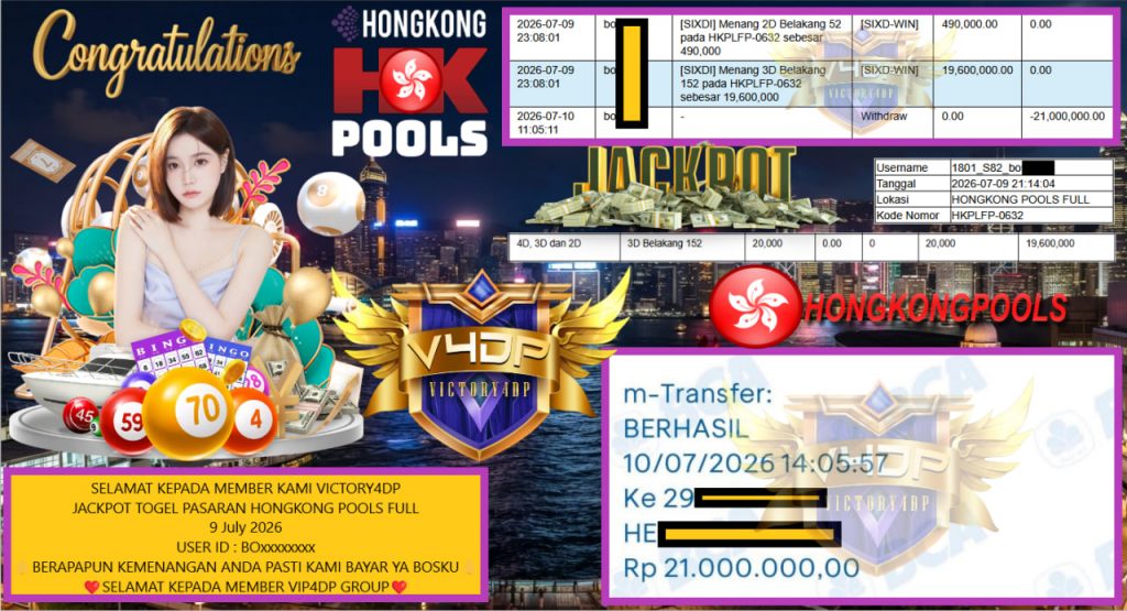 VICTORY4DP JACKPOT TOGEL PASARAN HONGKONG POOLS FULL Rp 21.000.000,- LUNAS