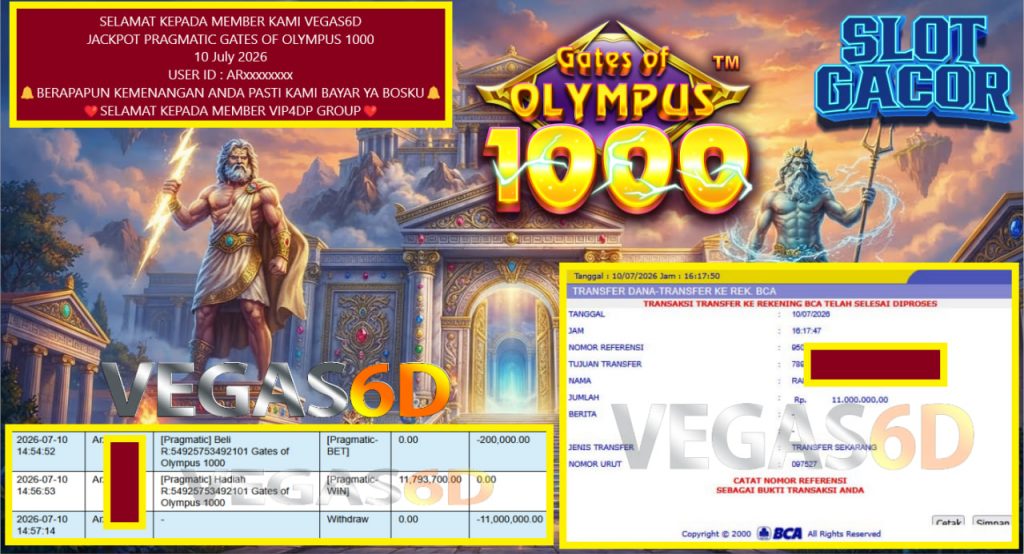 VEGAS6D JACKPOT PRAGMATIC GATES OF OLYMPUS 1000 Rp 11.000.000,- LUNAS