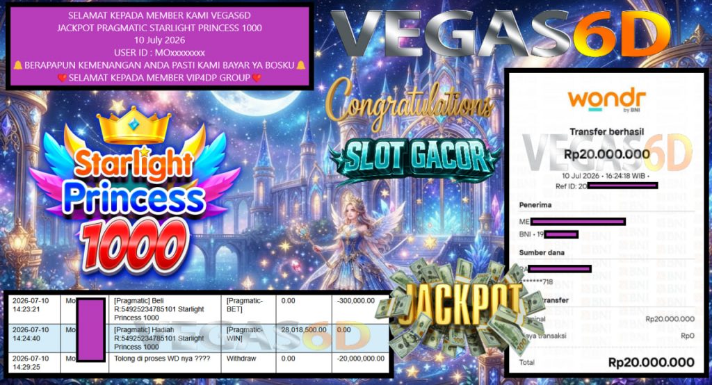 VEGAS6D JACKPOT PRAGMATIC STARLIGHT PRINCESS 1000 Rp 20.000.000,- LUNAS