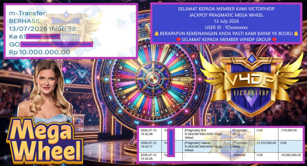 VICTORY4DP JACKPOT PRAGMATIC MEGA WHEEL Rp 10.000.000,- LUNAS