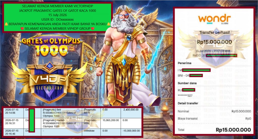 VICTORY4DP JACKPOT PRAGMATIC GATES OF GATOT KACA 1000 Rp 15.000.000,- LUNAS
