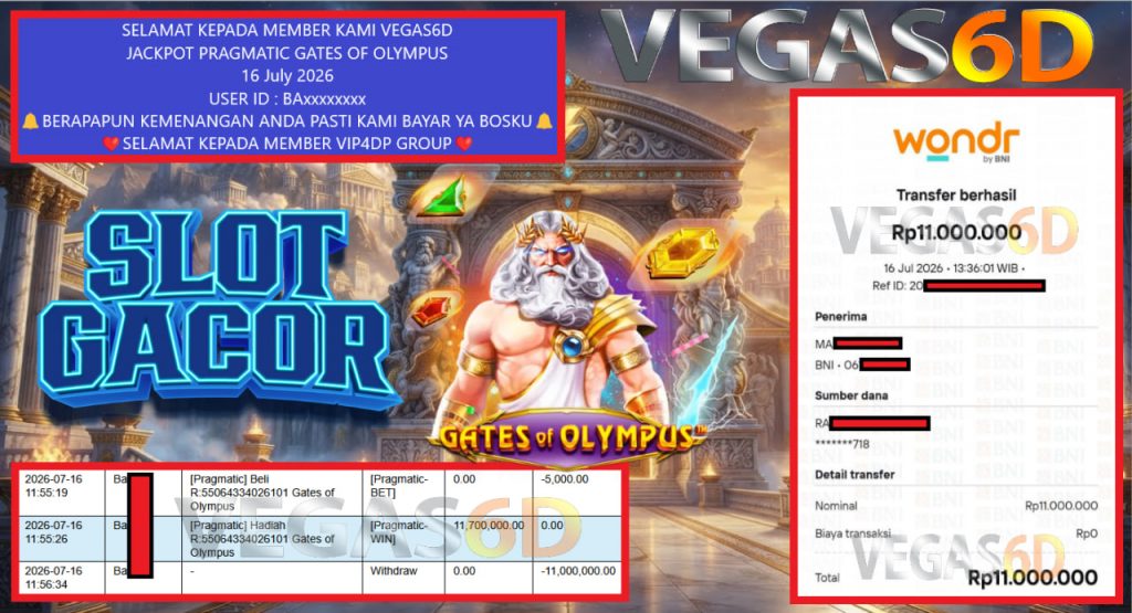 VEGAS6D JACKPOT PRAGMATIC GATES OF OLYMPUS Rp 11.000.000,- LUNAS