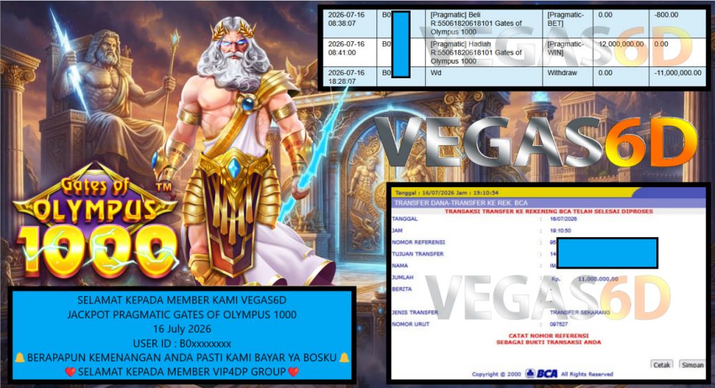 VEGAS6D JACKPOT PRAGMATIC GATES OF OLYMPUS 1000 Rp 11.000.000,- LUNAS