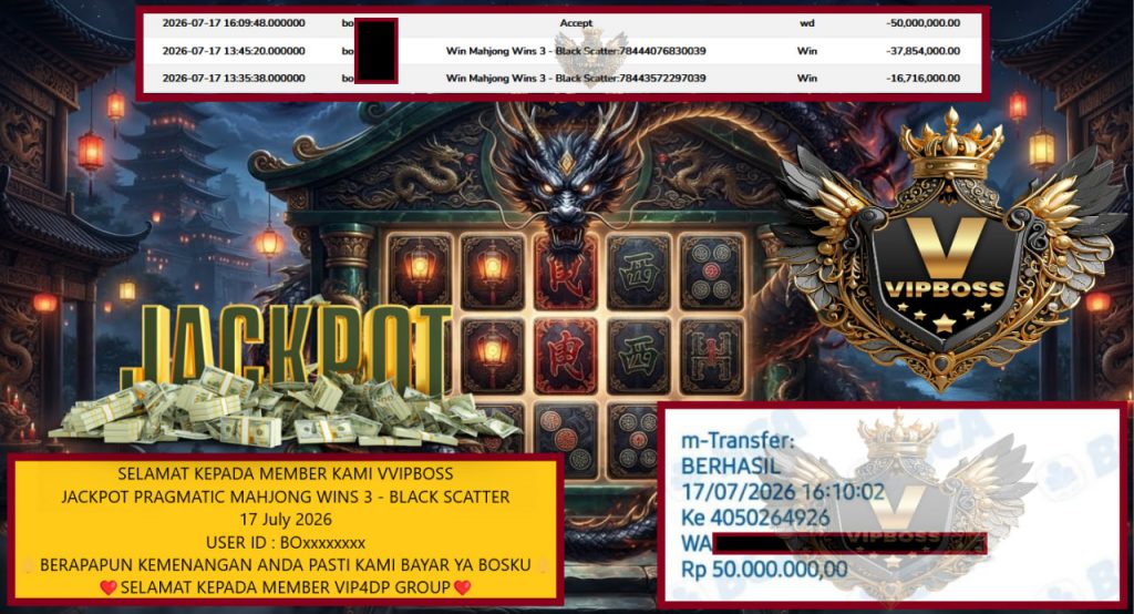 VVIPBOSS JACKPOT PRAGMATIC MAHJONG WINS 3 – BLACK SCATTER Rp 50.000.000,- LUNAS
