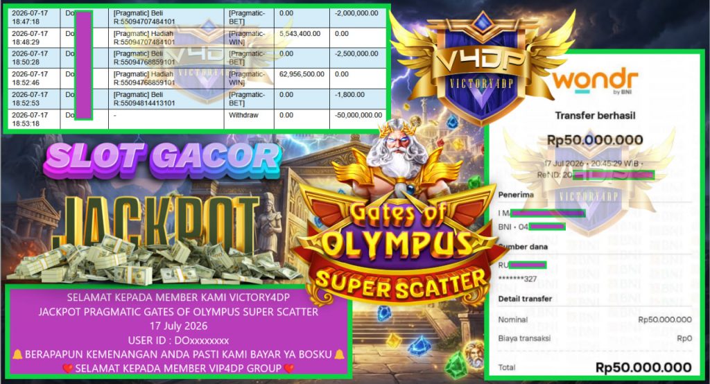 VICTORY4DP JACKPOT PRAGMATIC GATES OF OLYMPUS SUPER SCATTER Rp 60.000.000,- LUNAS