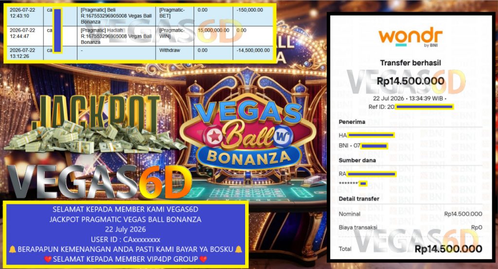 VEGAS6D JACKPOT PRAGMATIC VEGAS BALL BONANZA Rp 14.500.000,- LUNAS
