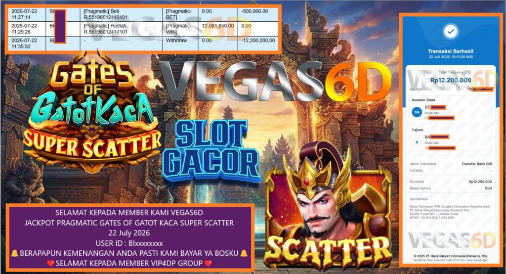 VEGAS6D JACKPOT PRAGMATIC GATES OF GATOT KACA SUPER SCATTER Rp 12.200.000,- LUNAS