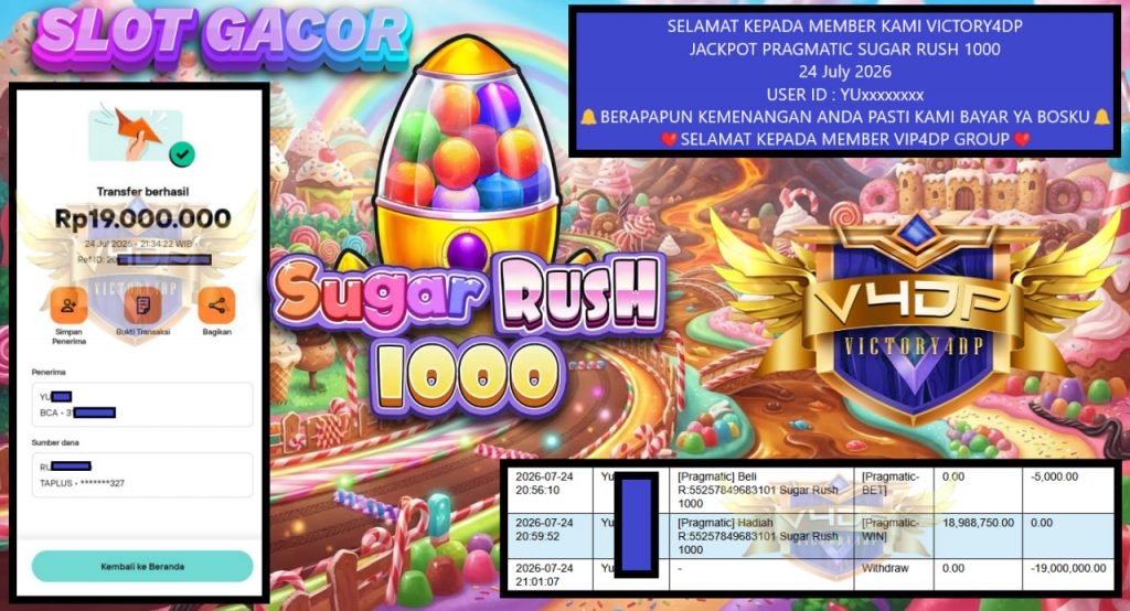 VICTORY4DP JACKPOT PRAGMATIC SUGAR RUSH 1000 Rp 19.000.000,- LUNAS