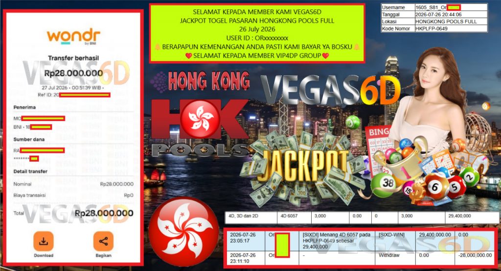 VEGAS6D JACKPOT TOGEL PASARAN HONGKONG POOLS FULL Rp 28.000.000,- LUNAS