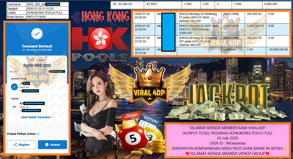 VIRAL4DP JACKPOT TOGEL PASARAN HONGKONG POOLS FULL Rp 10.000.000,- LUNAS