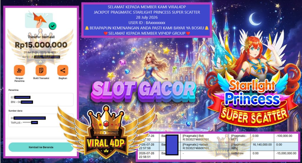 VIRAL4DP JACKPOT PRAGMATIC STARLIGHT PRINCESS SUPER SCATTER Rp 15.000.000,- LUNAS