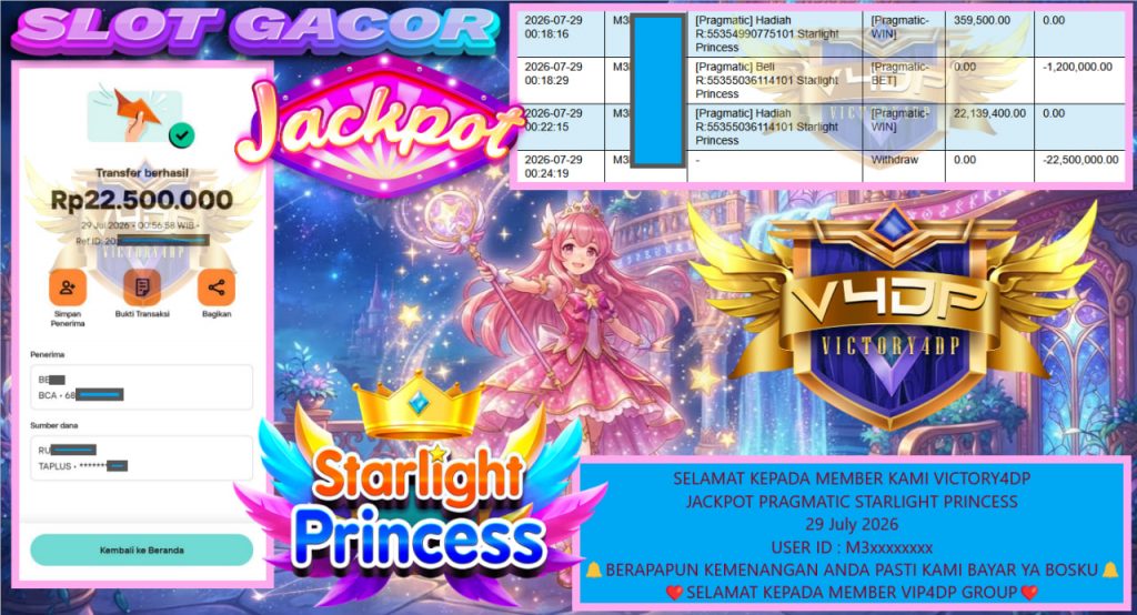 VICTORY4DP JACKPOT PRAGMATIC STARLIGHT PRINCESS Rp 22.500.000,- LUNAS
