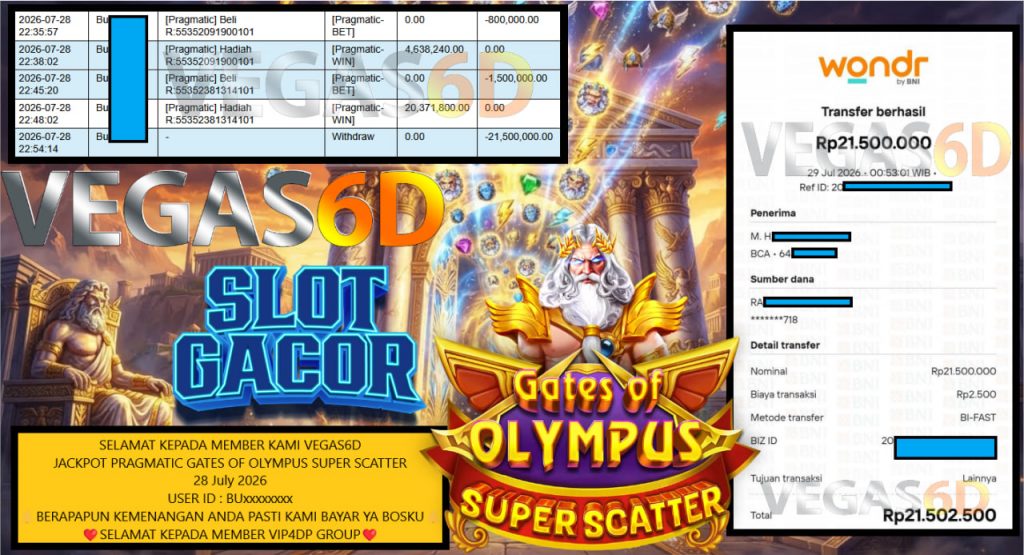 VEGAS6D JACKPOT PRAGMATIC GATES OF OLYMPUS SUPER SCATTER Rp 21.500.000,- LUNAS