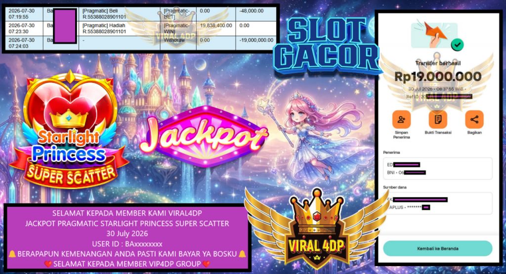 VIRAL4DP JACKPOT PRAGMATIC STARLIGHT PRINCESS SUPER SCATTER Rp 19.000.000,- LUNAS