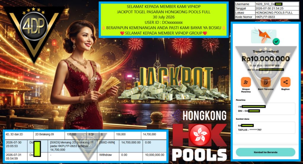 VIP4DP JACKPOT TOGEL PASARAN HONGKONG POOLS FULL Rp 10.000.000,- LUNAS