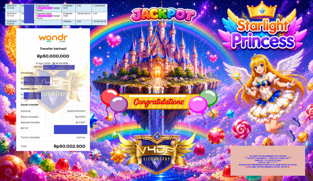 VICTORY4DP JACKPOT PRAGMATIC ” STARLIGHT PRINCESS ” Rp160.000.000,- LUNAS