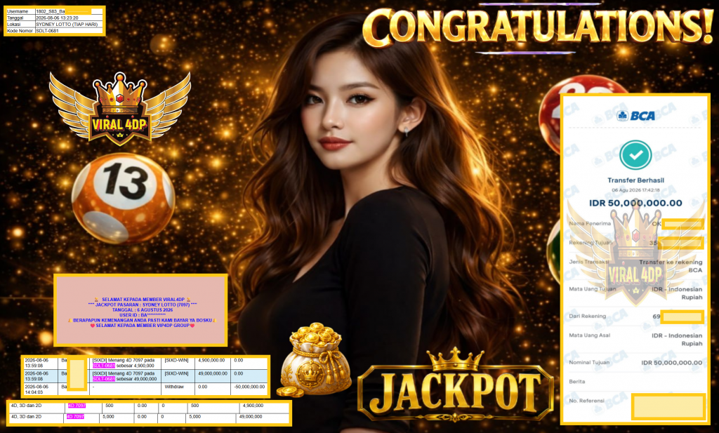 VIRAL4DP JACKPOT PASARAN ” SYDNEY LOTTO (7097) ” Rp50.000.000,- LUNAS