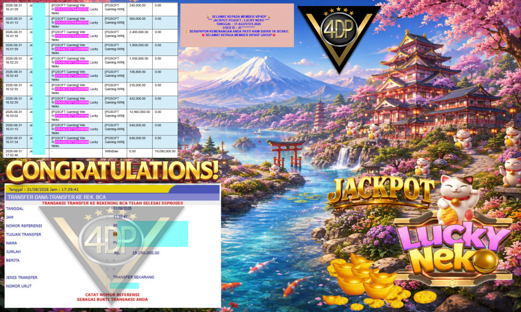 VIP4DP JACKPOT PGSOFT ” LUCKY NEKO ” Rp19.090.000,- LUNAS