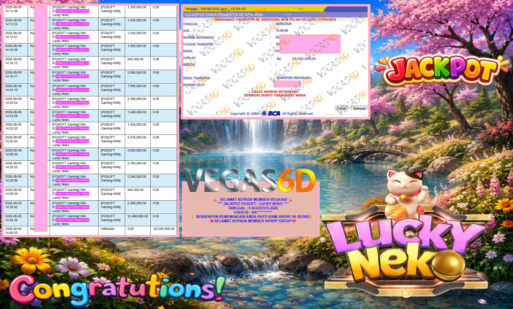 VEGAS6D JACKPOT PGSOFT ” LUCKY NEKO ” Rp50.000.000,- LUNAS