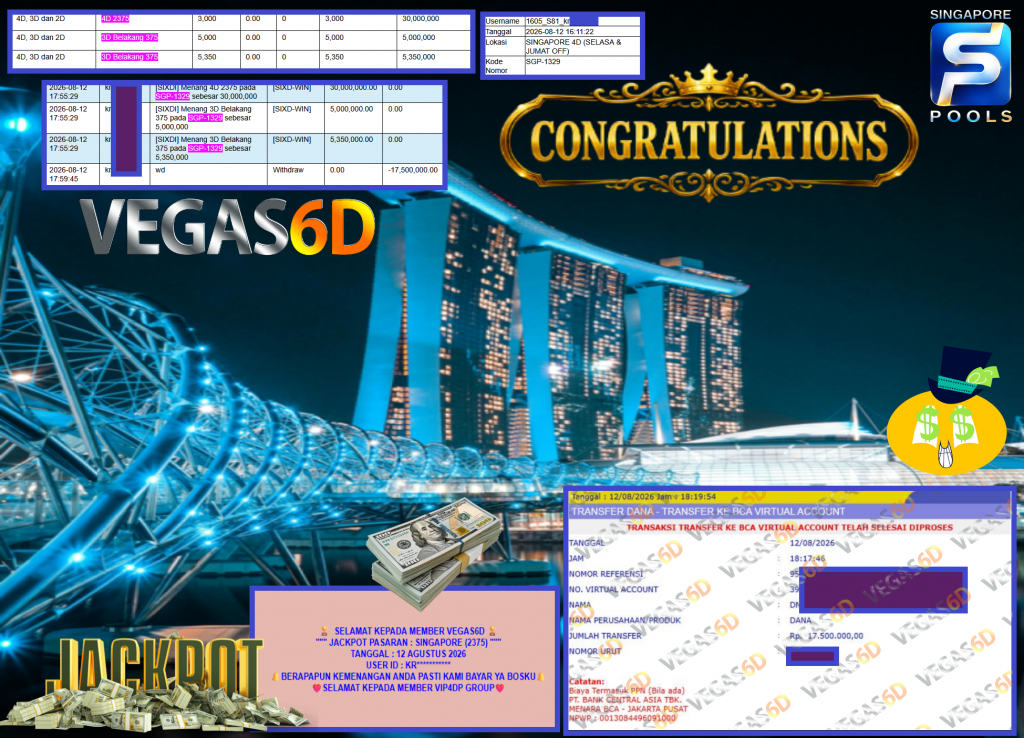 VEGAS6D JACKPOT PASARAN ” SINGAPORE (2375) ” Rp17.500.000,- LUNAS