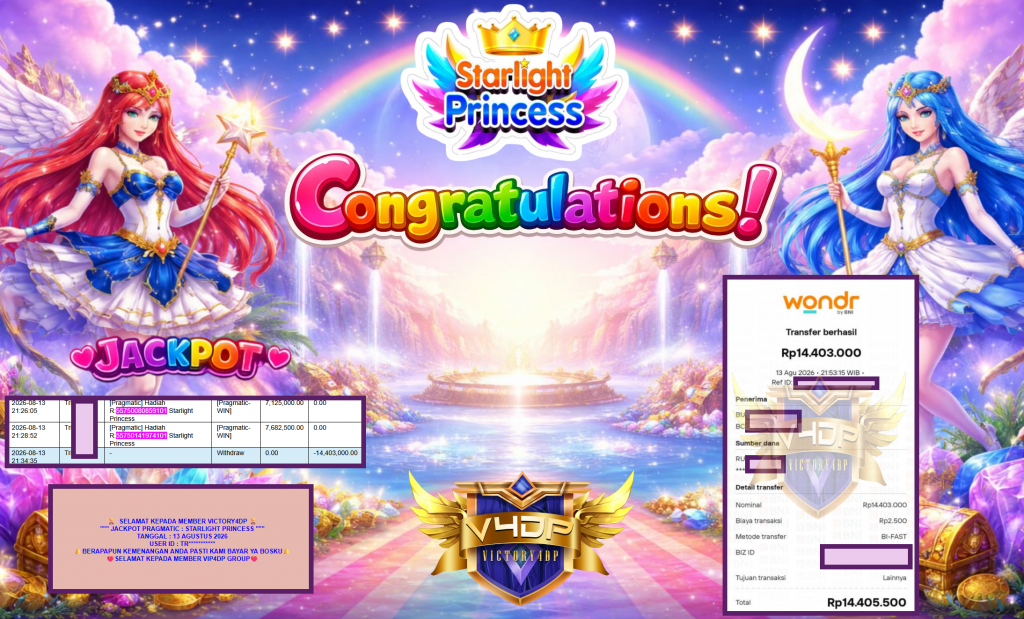 VICTORY4DP JACKPOT PRAGMATIC ” STARLIGHT PRINCESS ” Rp14.403.000,- LUNAS