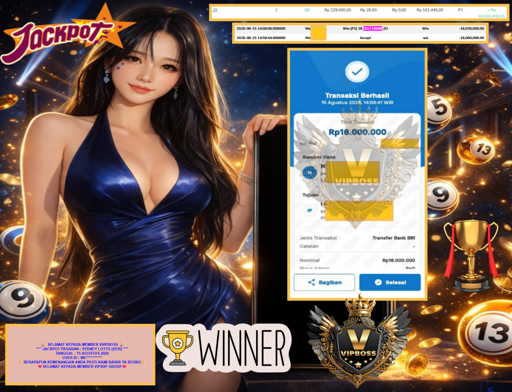 VVIPBOSS JACKPOT PASARAN ” SYDNEY LOTTO (2939) ” Rp16.000.000,- LUNAS