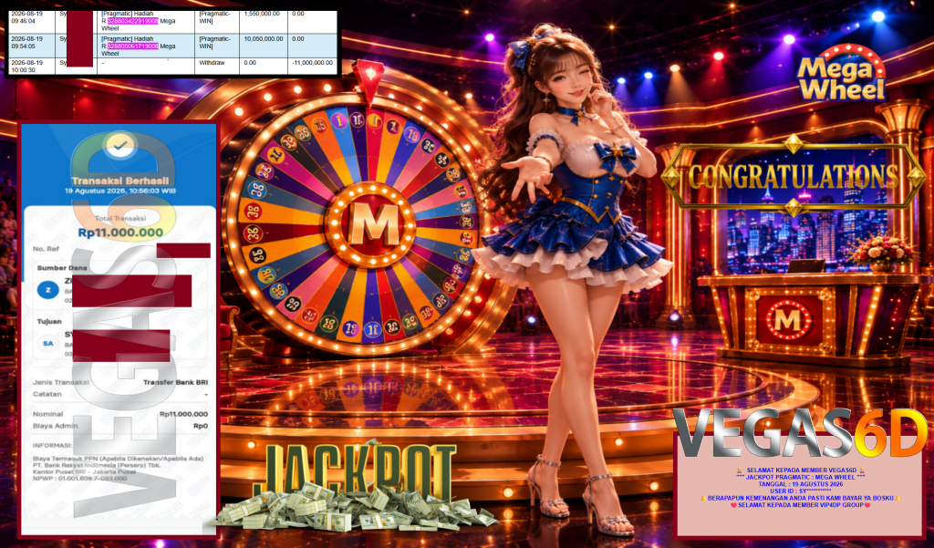 VEGAS6D JACKPOT PRAGMATIC ” MEGA WHEEL ” Rp11.000.000,- LUNAS