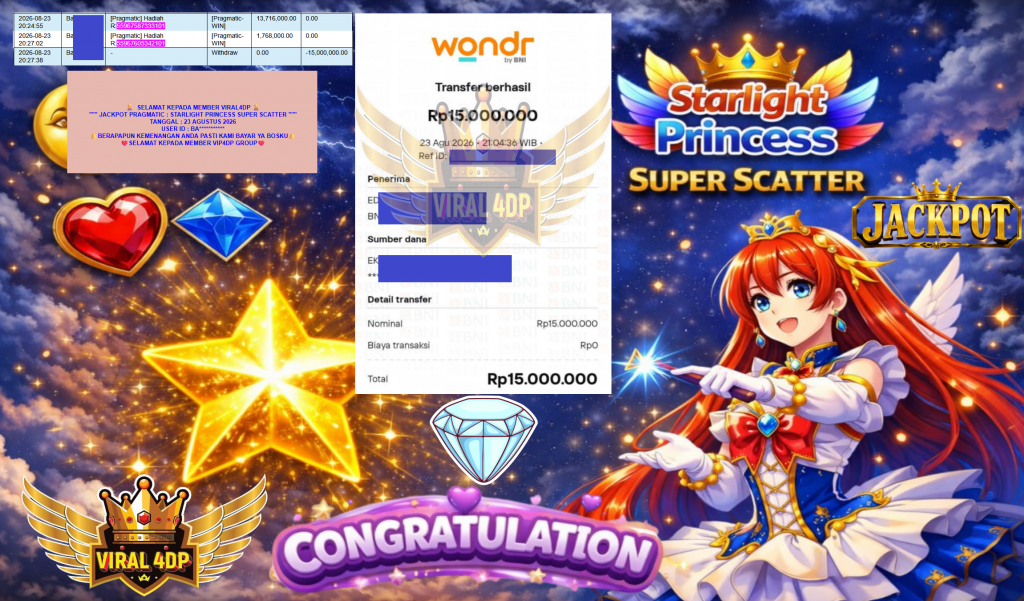 VIRAL4DP JACKPOT PRAGMATIC ” STARLIGHT PRINCESS SUPER SCATTER ” Rp15.000.000,- LUNAS