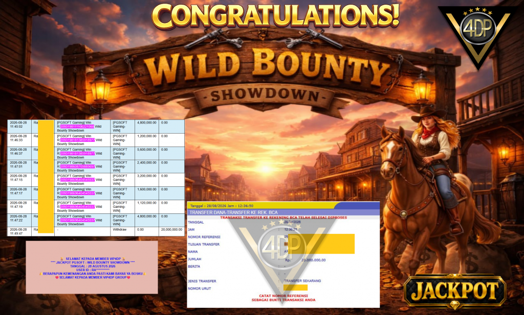 VIP4DP JACKPOT PGSOFT ” WILD BOUNTY SHOWDOWN ” Rp20.000.000,- LUNAS