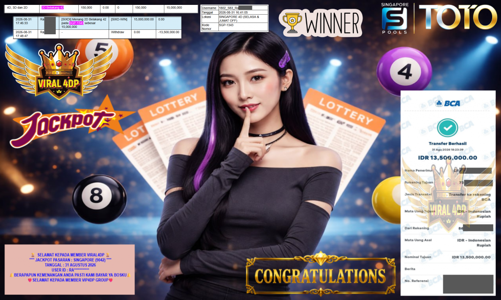 VIRAL4DP JACKPOT PASARAN ” SINGAPORE (9042) ” Rp13.500.000,- LUNAS