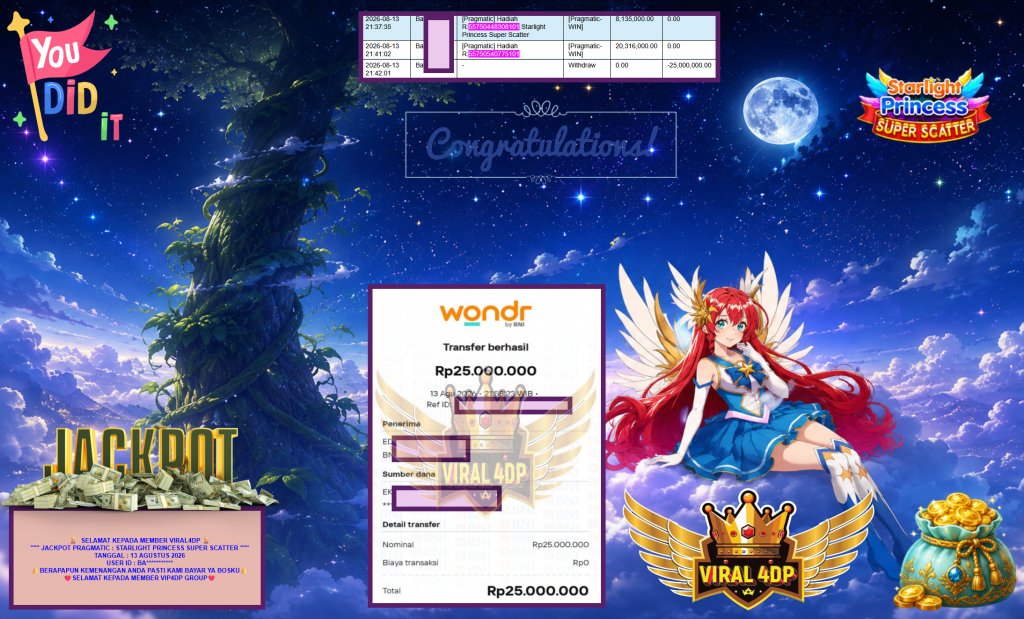VIRAL4DP JACKPOT PRAGMATIC ” STARLIGHT PRINCESS SUPER SCATTER ” Rp25.000.000,- LUNAS