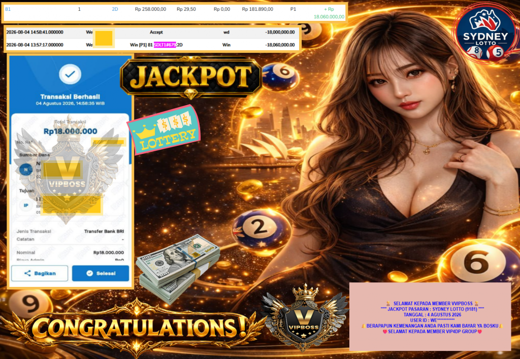 VVIPBOSS JACKPOT PASARAN ” SYDNEY LOTTO (9181) ” Rp18.000.000,- LUNAS