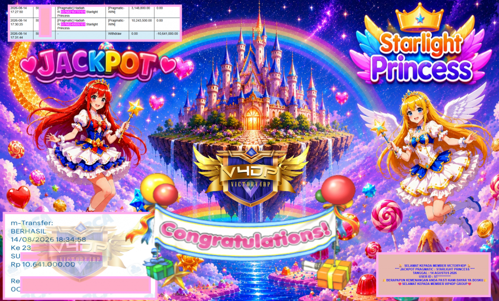 VICTORY4DP JACKPOT PRAGMATIC ” STARLIGHT PRINCESS ” Rp10.641.000,- LUNAS