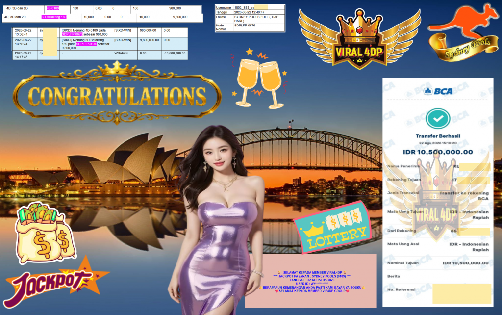 VIRAL4DP JACKPOT PASARAN ” SYDNEY POOLS (0189) ” Rp10.500.000,- LUNAS