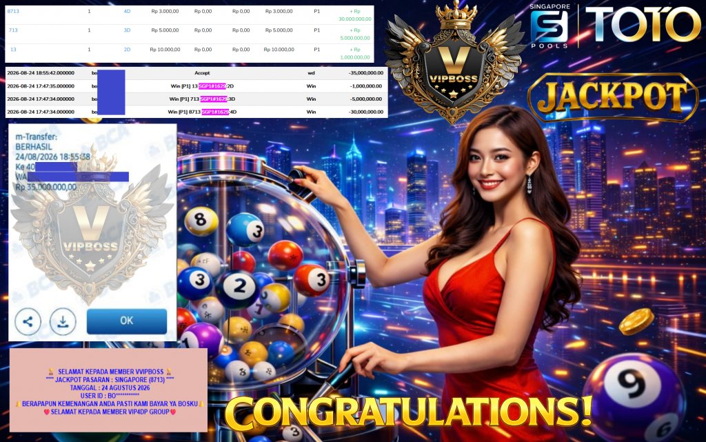 VVIPBOSS JACKPOT PASARAN ” SINGAPORE (8713) ” Rp35.000.000,- LUNAS