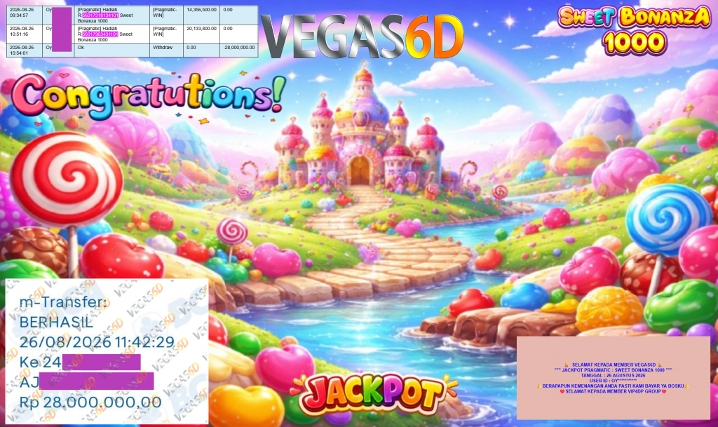 VEGAS6D JACKPOT PRAGMATIC ” SWEET BONANZA 1000 ” Rp28.000.000,- LUNAS