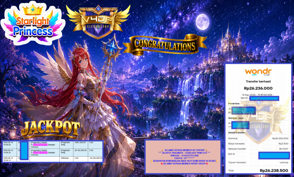 VICTORY4DP JACKPOT PRAGMATIC ” STARLIGHT PRINCESS ” Rp26.236.000,- LUNAS