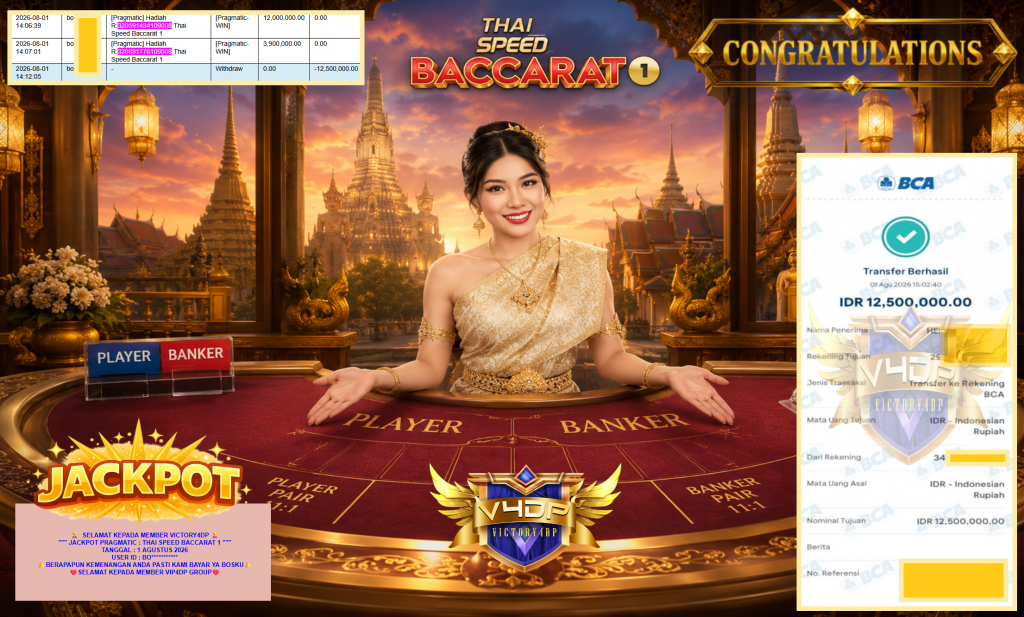 VICTORY4DP JACKPOT PRAGMATIC ” THAI SPEED BACCARAT 1 ” Rp12.500.000,- LUNAS