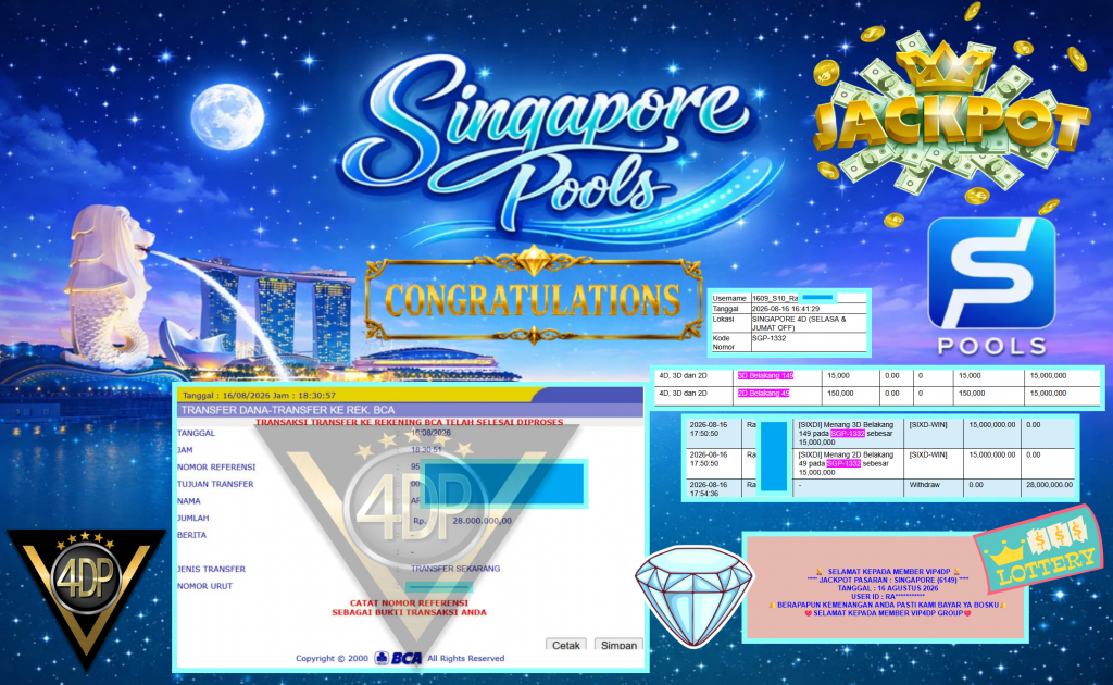 VIP4DP JACKPOT PASARAN ” SINGAPORE (6149) ” Rp28.000.000,- LUNAS