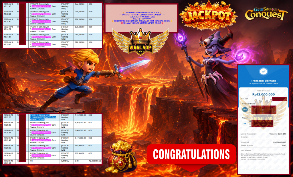VIRAL4DP JACKPOT PGSOFT ” GEM SAVIOUR CONQUEST ” Rp12.000.000,- LUNAS