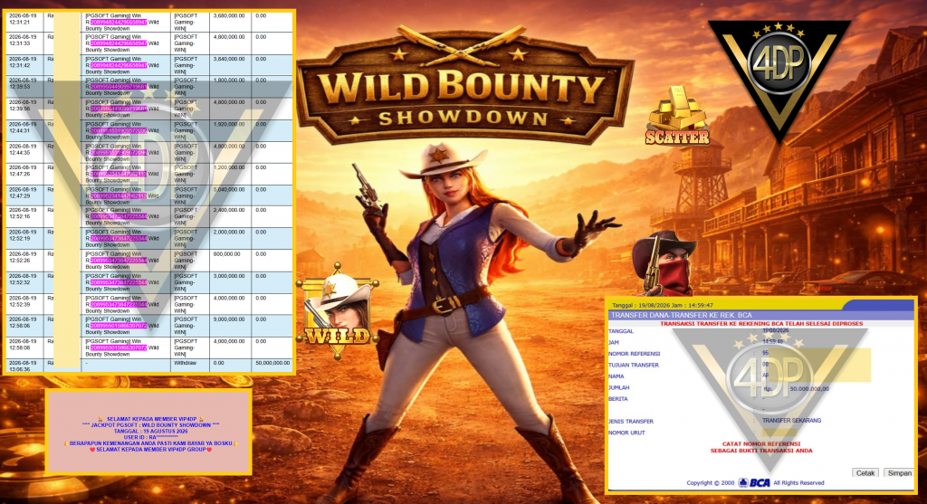 VIP4DP JACKPOT PGSOFT ” WILD BOUNTY SHOWDOWN ” Rp50.000.000,- LUNAS