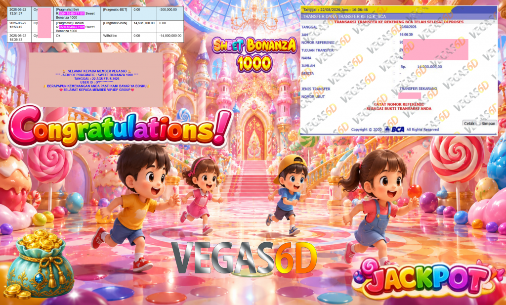 VEGAS6D JACKPOT PRAGMATIC ” SWEET BONANZA 1000 ” Rp14.000.000,- LUNAS