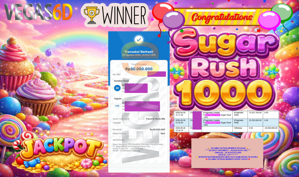 VEGAS6D JACKPOT PRAGMATIC ” SUGAR RUSH 1000 ” Rp30.000.000,- LUNAS