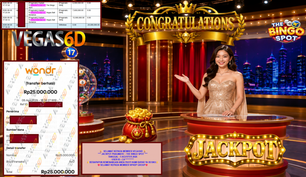 VEGAS6D JACKPOT PRAGMATIC ” THE BINGO SPOT ” Rp25.000.000,- LUNAS